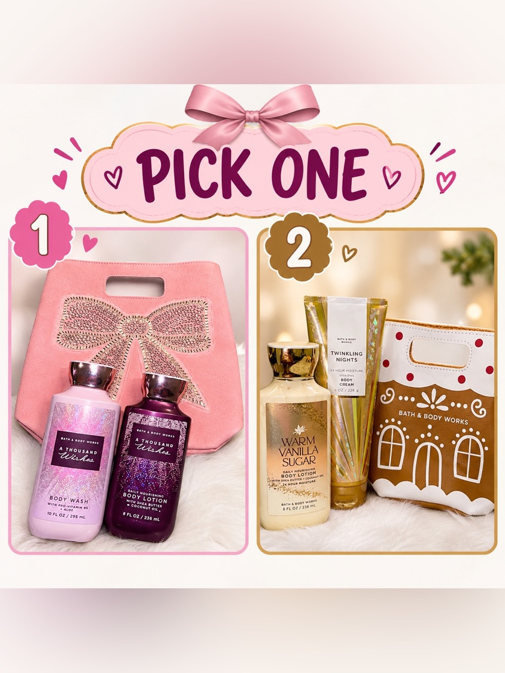 Pick one Bath & Body Works Pink Gift Set with Bow Accent